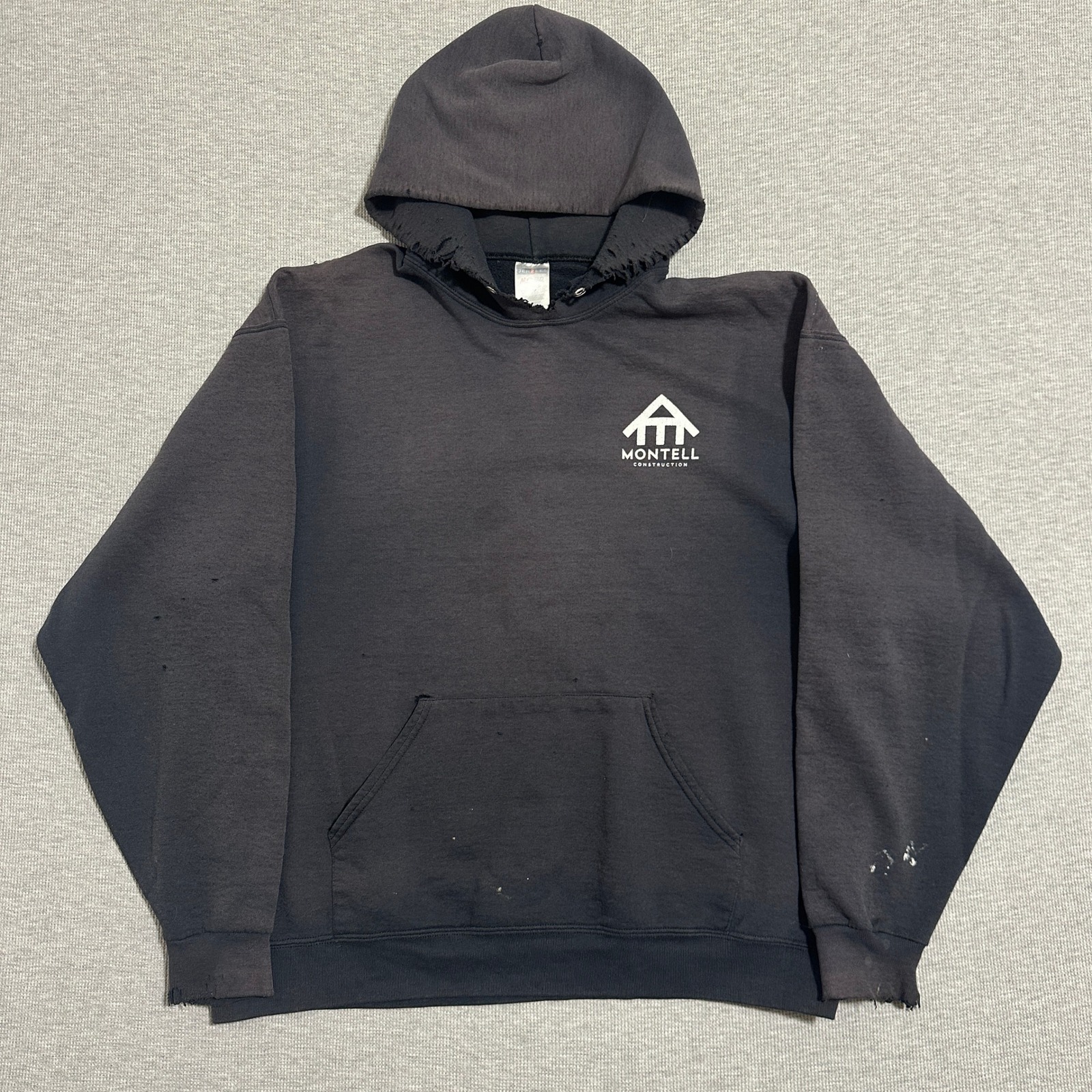 Jerzees Montell Construction Thrashed Sun Faded Hoodie Distressed Black Mens Xl